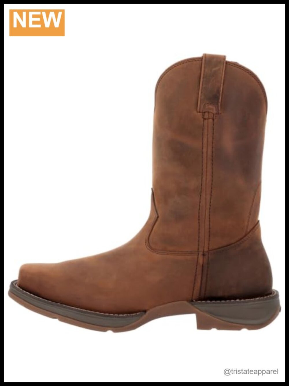 Full Grain Leather Western Work Boots Square Toe Mid-Calf